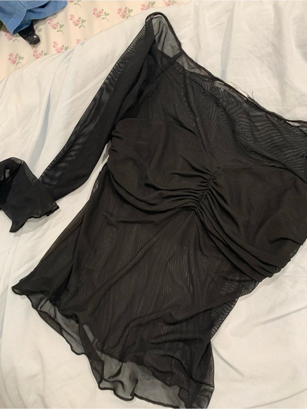 emory park Black Sheer Ruched Mesh Top